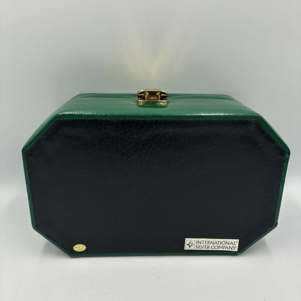 Vintage International Silver Company Travel Jewelry Box Green Color